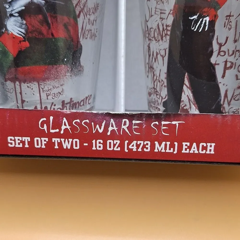 Freddy Kruger, a nightmare on Elm Street, pint glass set 16.oz glasses gift